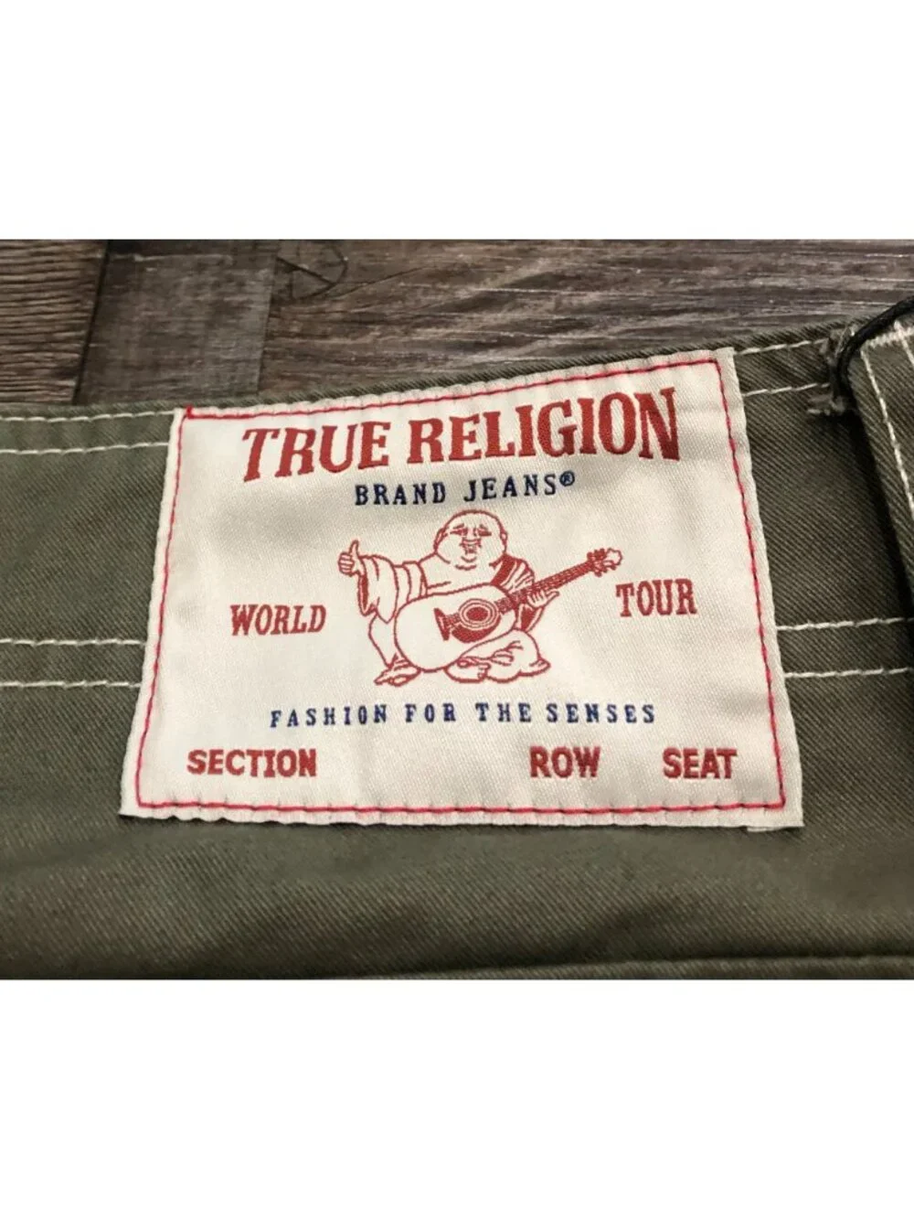 True Religion Mens Size 34x32 Green Stitch Cargo Jeans New with $169 Tags